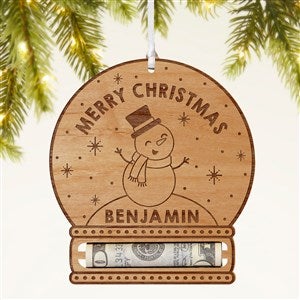 Snowman Personalized Money Holder Wood Ornament- Natural