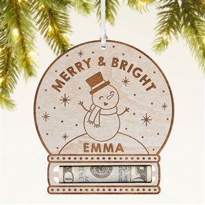 Snowman Personalized Money Holder Wood Ornament- Whitewash
