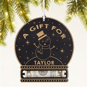 Snowman Personalized Money Holder Wood Ornament- Black