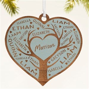 Family Tree of Love Personalized Wood Ornament- Blue Stain