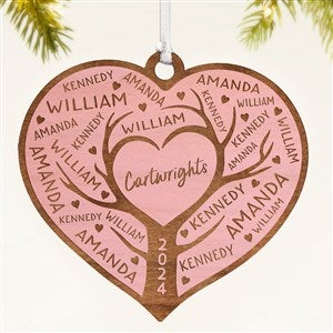 Family Tree Personalized Wood Ornament- Pink Stain