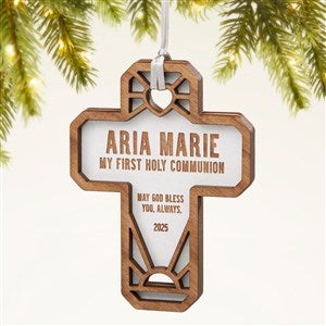 Faithful Cross Personalized 2 Piece Wood Ornament- Whitewash