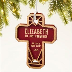 Faithful Cross Personalized 2 Piece Wood Ornament- Red Maple