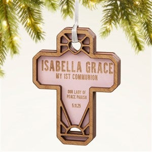 Faithful Cross Personalized 2 Piece Wood Ornament- Pink Stain