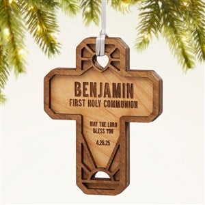 Faithful Cross Personalized 2 Piece Wood Ornament- Natural