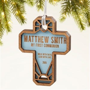 Faithful Cross Personalized 2 Piece Wood Ornament-Blue Stain