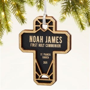Faithful Cross Personalized 2 Piece Wood Ornament- Black