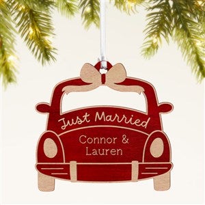 Just Married Personalized Wood Ornament- Red Maple