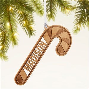 Candy Cane Personalized Wood Christmas Ornament - Natural