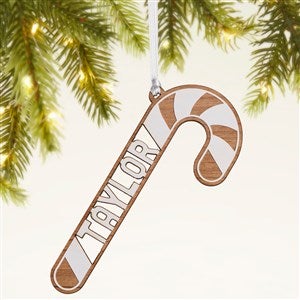 Candy Cane Personalized Wood Christmas Ornament - White
