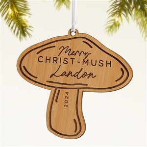 Merry Christ-Mush Personalized Mushroom Wood Ornament- Natural