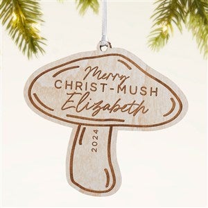 Merry Christ-Mush Personalized Mushroom Wood Ornament- Whitewash