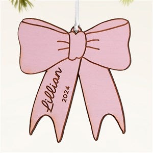 Baby Bow Personalized Wood Ornament- Pink Stain