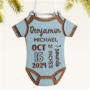 Baby Bodysuit Personalized Wood Ornament- Blue Stain