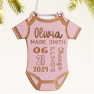 Baby Bodysuit Personalized Wood Ornament- Pink Stain