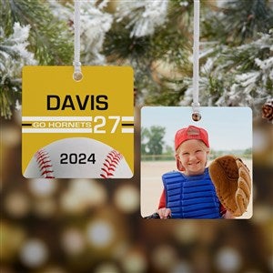 Baseball Personalized Square Photo Ornament- 2.75 Metal - 2 Sided