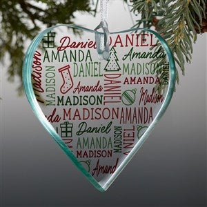 Holiday Repeating Name  Personalized Premium Glass Heart Ornament