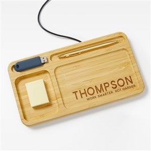 Bold Style Engraved Bamboo Charging Valet Tray  - 49165