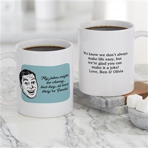 Retro Cheesy Dad Jokes Personalized Coffee Mug - White