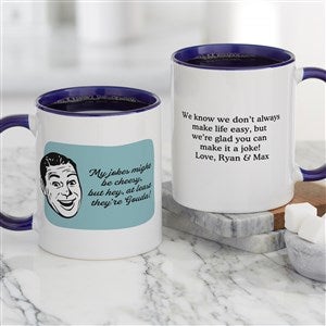 Retro Cheesy Dad Jokes Personalized Coffee Mug - Blue