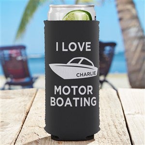 I Love Motor Boating Personalized Slim Can Cooler  - 49213