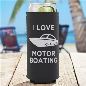 I Love Motor Boating Personalized Slim Can Cooler