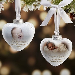 Starburst Baby's First Christmas Personalized Deluxe Heart Ornament