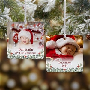 First Noel Personalized Baby Photo Square Ornament- 2.75 Metal - 2 Sided