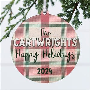 Festive Plaid Personalized Ornament-3.75 Wood - 1 Sided
