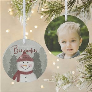 Watercolor Snowman Personalized Photo Ornament-3.75 Matte - 2 Sided