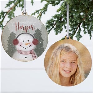 Watercolor Snowman Personalized Photo Ornament-3.75 Wood - 2 Sided