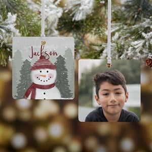Watercolor Snowman Personalized Photo Ornament-2.75 Metal - 2 Sided