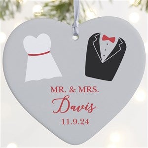 Dressed For Love Personalized Wedding Heart Ornament- 4 Matte - 1 Sided