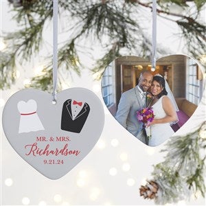 Dressed For Love Personalized Wedding Heart Ornament- 4 Matte - 2 Sided