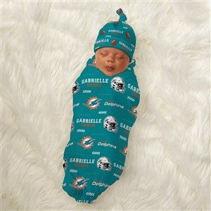 Miami Dolphins Personalized NFL Baby Hat & Receiving Blanket Set