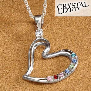 Mother's Heart Birthstone Necklace- Sterling Silver