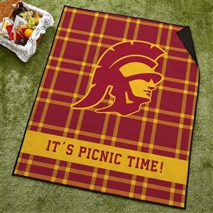 NCAA USC Trojans Personalized Plaid Picnic Blanket