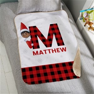 The Elf on the Shelf Plaid Personalized Kids Sherpa Fleece Blanket - 30x40