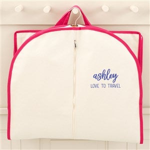 Scripty Style Embroidered Canvas Garment Bag- Pink