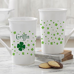 Irish Clover Personalized Latte Mug 16 oz.- White