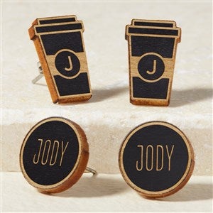 Coffee Cup Personalized Wood Stud Earrings  - 49902