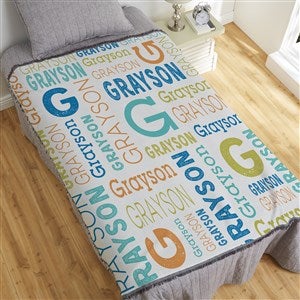 Trendy Repeating Name Kids Personalized Woven Throw Blanket - 56x60