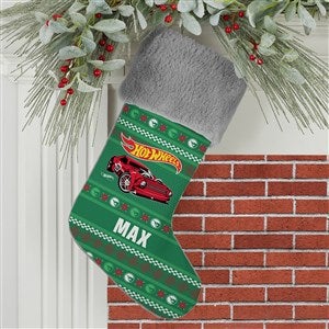 Hot Wheels? Holiday Personalized Grey Faux Fur Stocking