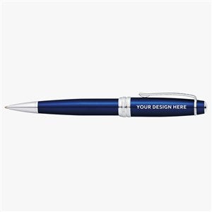 Engraved Logo Cross Blue Lacquer & Chrome Ballpoint Pen - 50531