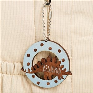 Dinosaur Personalized Wood Backpack Tag- Blue Stain