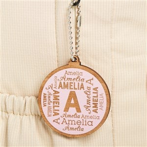 Repeating Name Personalized Wood Backpack Tag- Pink Stain
