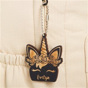 Unicorn Personalized Wood Backpack Tag- Black Poplar