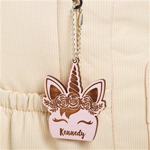 Unicorn Name Personalized Wood Backpack Tag- Pink Stain
