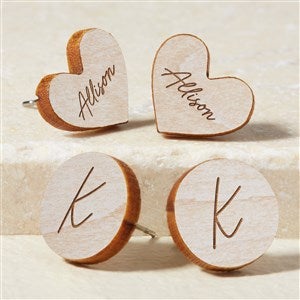 Heart & Circle Personalized Whitewashed Wood Stud Earring
