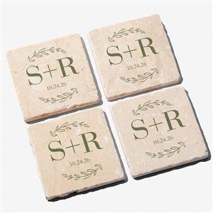 Their Initials Personalized Wedding Tumbled Stone Coaster Set  - 50846